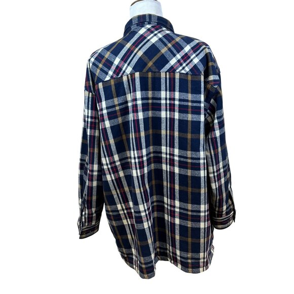 Five Brother Mens Navy Tan Plaid Flannel Shirt Button Front 3XL - Picture 3 of 10
